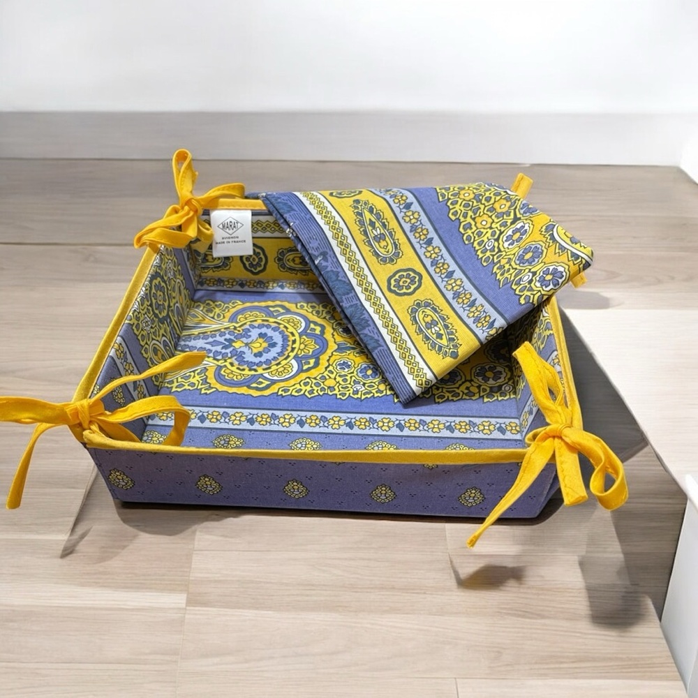 Marat Avignon Textiles Blue and Yellow Decorative Basket w/Matching Napkin